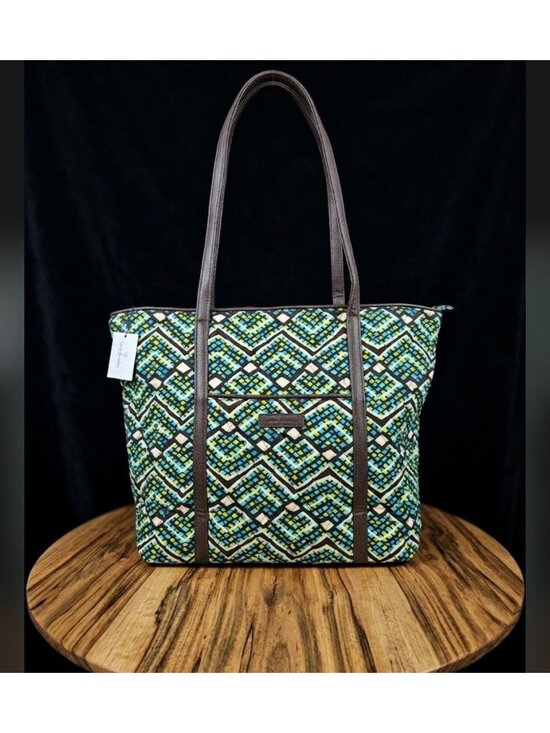 Vera Bradley Handbags - Vera Bradley Small Trimmed Vera Rain Forest Top Zip Tote Shoulder Bag